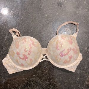 Cream sequin leopard bra 36A miraculous plunge